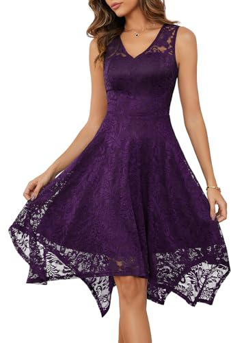 Meetjen Women's Cocktail Party Dresses 2025 Handkerchief Hem Lace Formal Wedding Guest Bridesmaid Fancy Prom Dress