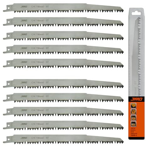 JMD 10 Stück S1531L Säbelsägeblätter 240mm 5TPI CRV für Holz Schneiden & Holzschnitt - Kompatibel mit Bosch Dewalt Makita