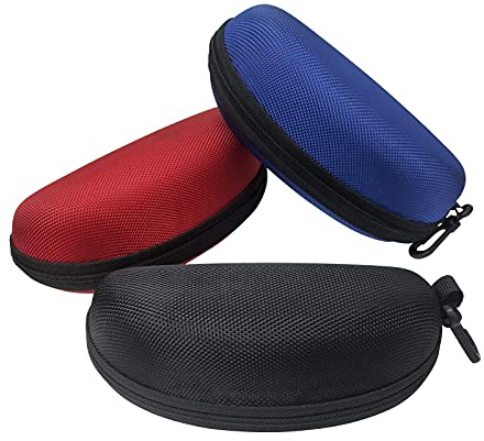 3 Pack Sunglasses Case, Eyeglasses Case for Men and Women, Portable Zipper Protect Case with Clip, Fit for Safety Glasses Safety Goggles 3D Glasses and Reading Glasses