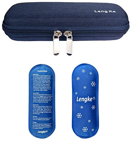 EVA Custodia rigida Insulina Borsa da viaggio più fresca, Leggero e Durevole Impermeabile Piccolo Magazzinaggio Confezioni da viaggio con 2 impacchi di ghiaccio per Forniture di insulina(Blu navy)