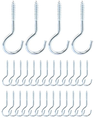 QWORK® 30 Pièces Crochets à vis M6 x 85 mm, crochet a visser, acier au carbone galvanisé, idéal pour câbles fixes, hamacs, auvents, fauteuils suspendus