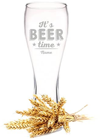 Leonardo Wheat Glass with Engraving - It's Beer Time - Personalised with Name - Gift for Beer Connoisseurs - Gift Idea for Men for Birthday - Gifts for Dad for Father's Day - 500 ml