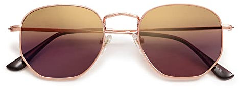 SOJOS Mode Polygon Sonnenbrille Damen Herren Verspiegelte Polarisiert Linse Leichte Unisex Brille SJ1072 mit Rosa Gold Rahmen