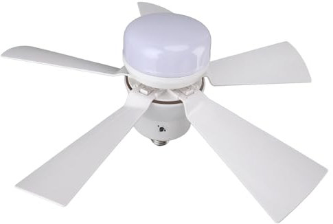 Jectse Lampadina Ventilatore, Presa Ventilatore da Soffitto 1H 2H 4H Timer E26 Piccolo 3 velocità del con Telecomando per per Garage (WHITE)