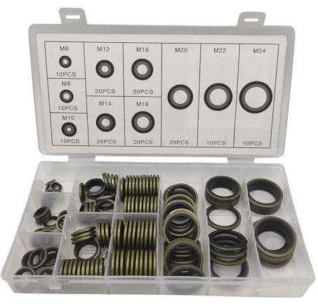 150 pezzi Rondella Piatta con Labbro in Gomma, Rondella Olio Motore M6-M24 Kit Piatte Guarnizione Anelli di Tenuta Anello di Tenuta Metallo Gomma Guarnizioni Idrauliche Gomma
