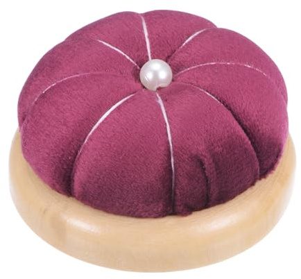 QUARKZMAN Base in Legno Puntaspilli Cuscino Stile Giapponese Carino Porta Aghi Puntaspilli Rotondi per Cucire Quilting Ricamo Artigianato Fai da Te, Rosso Scuro