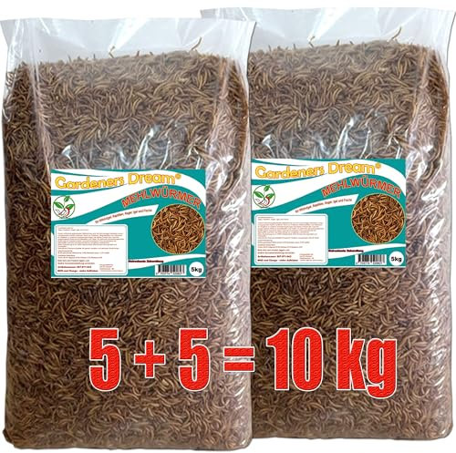 Gardeners Dream getrocknete Mehlwürmer in 5+5kg Abpackung, Protein- und fettreich, verfeinert und gesiebt, für Fische, Nager, Vögel, Reptilien, auch Koifutter oder Igelfutter