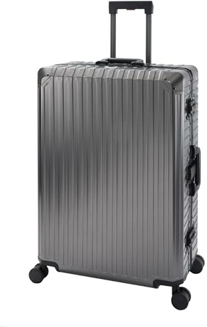 Travelhouse® Tokyo Großer Aluminium Koffer, Reisekoffer, Trolley mit 4 Rollen, Aluminium Hartschale, Alu-Rahmen - 110l - Grau