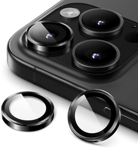 JETech Camera Lens Protector for iPhone 16 Pro 6.3-Inch and iPhone 16 Pro Max 6.9-Inch, 9H Tempered Glass Metal Individual Ring Cover, HD Clear, 1 Set (Black)