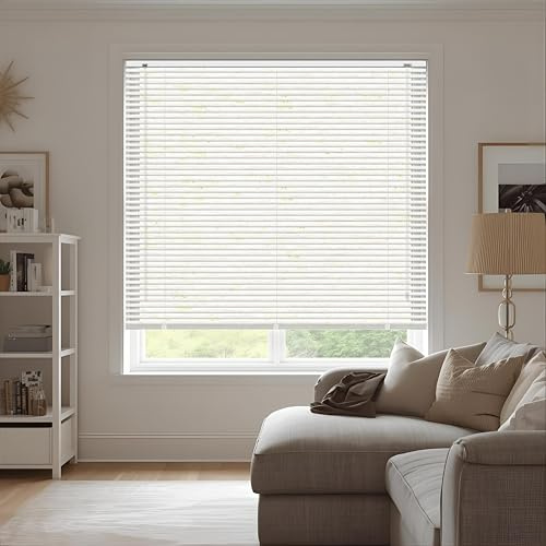 White Plain PVC venetian Blind - Width 170cm x Drop 213cm - 25mm Horizontal Slats - Easy Fit Trimmable fitting with Tilt control Wand Mechanism