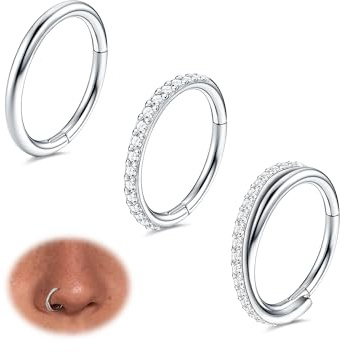 YADOCA 3 Piezas Piercings Nariz Acero Quirúrgico Septum Piercing 18G Segmento Anillo Piercing Nariz Aro Labio Anillos Cartílago Tragus Daith Conch Piercing 8mm 10mm