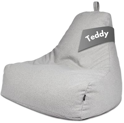 PatchHome Comfortline teddy sittsäck lounge fåtölj – gaming saccosäck för vuxna och barn – bekväm nallefåtölj med fyllning – vardagsrum och sovrum möbler (grå, XL)