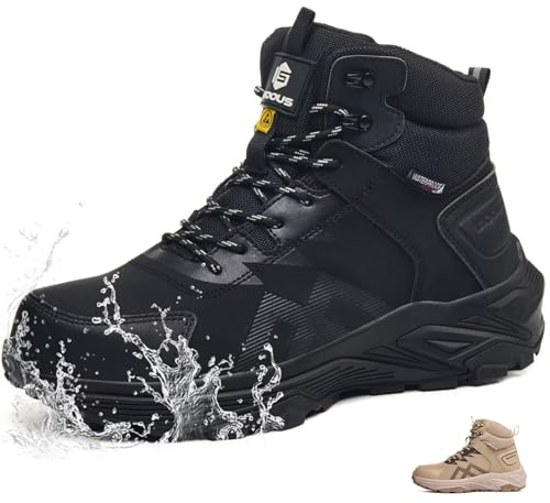 CYKYGGO Chaussures de Sécurité Hommes Montante S3 Imperméable Bottines de Sécurité Femme ESD Basket Travail Légère Embout Acier Noir EU 42