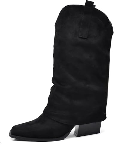 IF Fashion Scarpe Stivaletti Arricciati Da Donna Con Ghetta Risvolto in Camoscio Sintetico MP738 nero N.39
