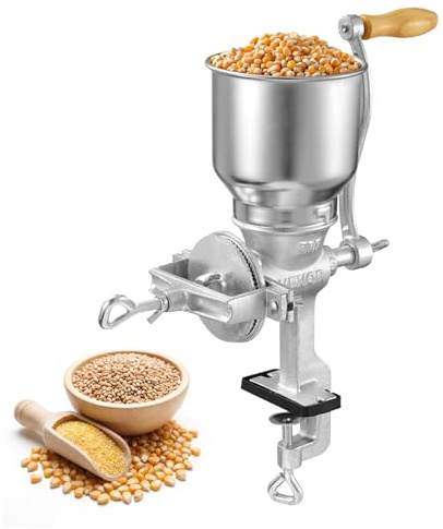 VEVOR Manual Grain Mill with High Hopper, Hand-Crank Corn Grinder, Heavy Duty Cast Iron Wheat Grinding Mill with Stable Table Clamp for Grains Spices Coffee Beans Nuts