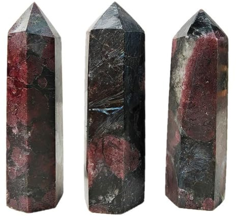 AGSHYWFT Granatkristalltorn för dekoration, 3,1-3,5 tum, 3 st | Polerad naturlig läkande sten Hexagonal spetsig stav Obelisk för Reiki Healing och Kristaller Grid