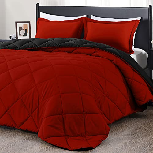 downluxe Queen Comforter Set - Red and Black Queen Comforter - Soft Bedding Sets for All Seasons - 3 Pieces - 1 Comforter (88x92) and 2 Pillow Shams (20x26)