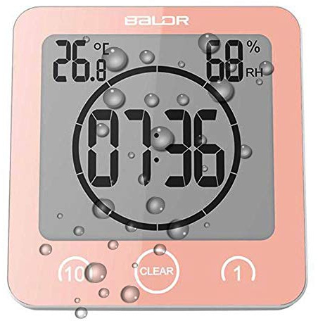 Suhey Orologio Digitale LCD per Doccia, Orologio da Bagno Orologio da Doccia Impermeabile Orologio da Polso Temperatura umidità Orologio da Parete Orologio da Cucina Timer da Cucina (Rosa)