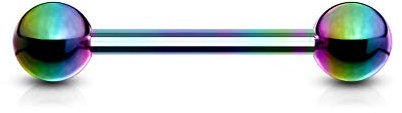 viva-adorno Universal skivstång piercing stav tungpiercing bröstpiercing intimpiercing kontakt hantel rostfritt stål belagd Z310Z e rostfritt stål, colore: Regnbåg/1,6 x 12 x 5 mm, cod. Z310