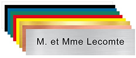 Plaque pour boîte aux lettres personnalisable. Plaque gravée pour BAL 10 x 2,5 cm. Plaque nominative PVC à personnaliser - Dimensions 10 x 2,5 Cm - Aspect Argent Brossé Avec Écriture Noir