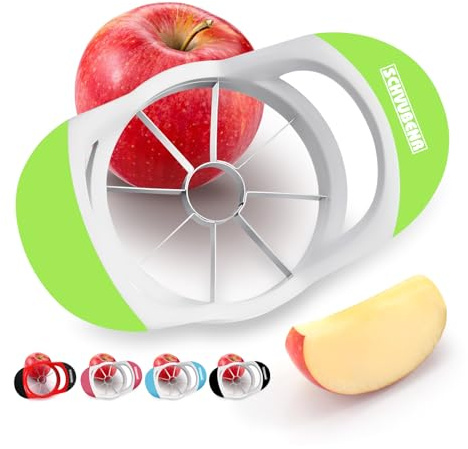 SCHVUBENR Cortador de manzanas de 8,9 cm, cortador profesional de manzanas, descorazonador de manzanas de acero inoxidable, descorazonador y cortador de manzanas superafilado, herramienta de manzana