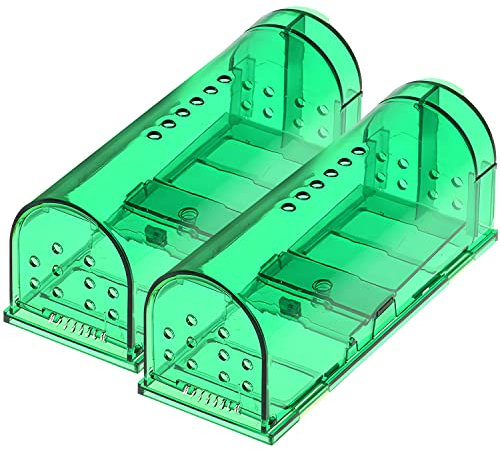 Retoo Mausefalle Lebend 2er Set, Lebendfalle Maus Wiederverwendbar, Tierfreundlich Lebendmausefallen, lebende Mäuse, Mauskäfige, Kastenfalle für Mäuse und Ratten im Haus, Küche, Garten, Grün