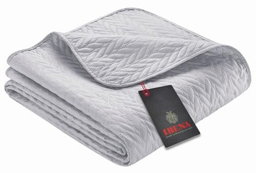 Ibena Nancy Tagesdecke 280x250 cm Tagesdecke Grau Leichte Decke mit Zopfmuster