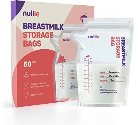 Nuliie 50 Stück Muttermilchbeutel, 250ml BPA-frei Muttermilch Aufbewahrung bag, Milchbeutel für Muttermilch mit Ausgießer für das Stillen, Selbststehender, Kann Eingefroren Werden, Platzsparendes
