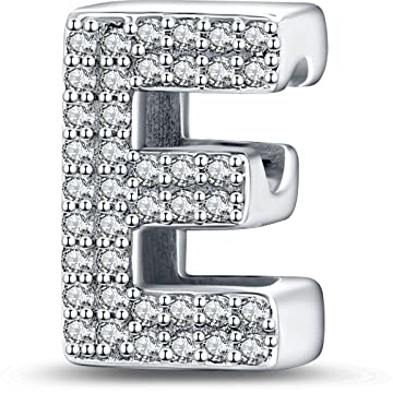 LaMenars Lettera E Charm Perline in Argento Sterling 925 per Braccialetti con Zirconia Cubica 5A, Regali Gioielli di Compleanno Donne Ragazze