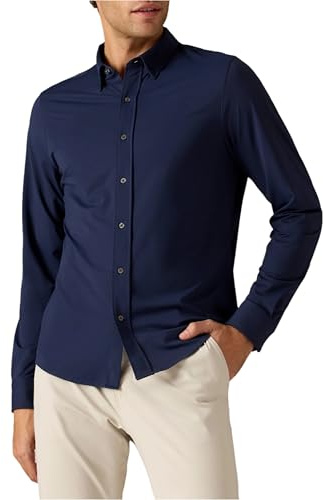 Rhone Men's Commuter Shirt, Performance Dress Shirts for Men, Machine Washable, Wrinkle Resistant, Slim Fit Button Down Shirt, Navy, S