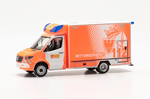 herpa 097307 Mercedes-Benz Modellauto Sprinter '18 Fahrtec RTW Feuerwehr Essen, Miniatur im Maßstab 1:87, Sammlerstück, Made in Germany, Modell aus Kunststoff Miniaturmodell, rot, weiß
