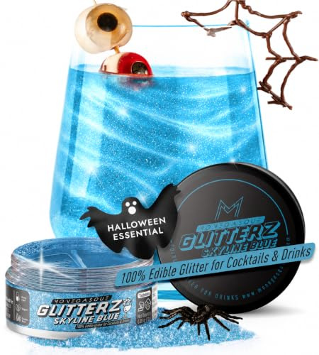 MONÉGASQUE Skyline Blue Edible Glitter for Drinks & Cakes, 10g | Skyline Blue Edible Glitter for Halloween Cocktails, Cakes & Party Drinks - Kosher, Halal, Vegan, Tasteless