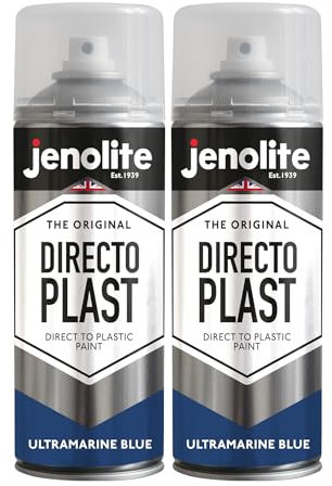 JENOLITE Directoplast Gloss Spray Paint | ULTRAMARINE BLUE |2x400ml | Paint for Plastic Surfaces | For All Types Of Plastic | No Primer Required Multi Surface Paint | Spray Paint for Plastic | RAL5002