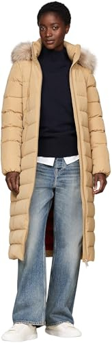 Tommy Hilfiger Damen Daunenmantel Heritage Tyra Maxi With Fur mit Kapuze, Grün (Classic Khaki), XL