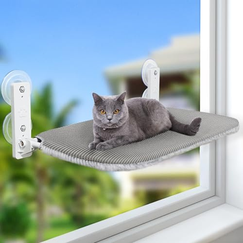 GUUSII HOME Katt Fönster Säng Hängmatta Abborre Fönsterbräda Sitthylla med starka sugkoppar Vikbar Platsbesparande Vändbar Matta Stabil Sittplatser för Stora Katter Rymmer Upp Till 25 kg (Grå, L)