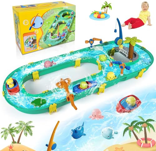 JONRRYIN Tavolo Sabbia e Acqua, Giocattolo Sabbia e Acqua per Bambini, Tavolo d'attività d'Acqua, Tavolo da Gioco per Sabbia e Acqua con 2 Barche per Bambini Gioco Spiaggia (40 PCS)
