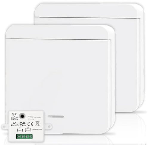 Funk Lichtschalter, Funkschalter Licht für Lampe, Funk Wechselschalter set 1 Taste, Keine Verkabelung Erforderlich, Intelligent Switch Funk-Wandschalter Bis 100m Reichweite, Weiß