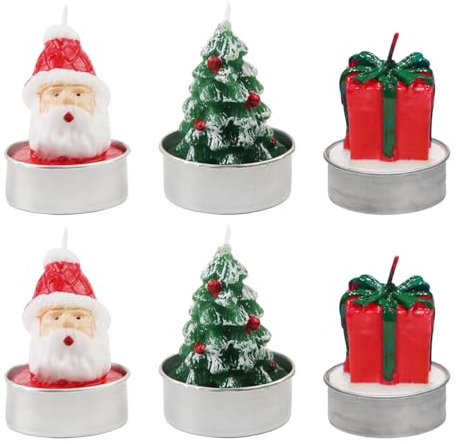 SJUNJIE 6 Pièces Bougie Noel Bougies Chauffe Plat de Père Noël Bougie Decorative Bougies Sapin de Noëls Cadeau pour la Décoration de Table de Noël Bonne Année