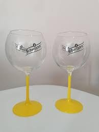 Générique Lot 2 VERRES BALLON COCKTAIL PIED JAUNE, 47 cl, neuf, MODELE IDENTIQUE PHOTO - MEME MARQUE