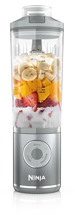 Ninja Blast Max Tragbarer Mixer/Blender/Smoothie Maker, 570 ml, wiederaufladbar, Mixbecher & auslaufsicherer Deckel, 3 Funktionen, Smoothies, Proteinshakes, Silberfarben BC251EUSL