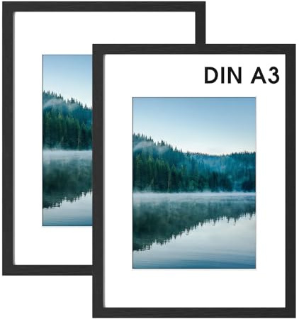 COMPOLICY 2 stycken A3 bildram svart bildram trä ram 30 x 42 cm stående och väggmontering kapabilier affischram för foton, bilder, affischer