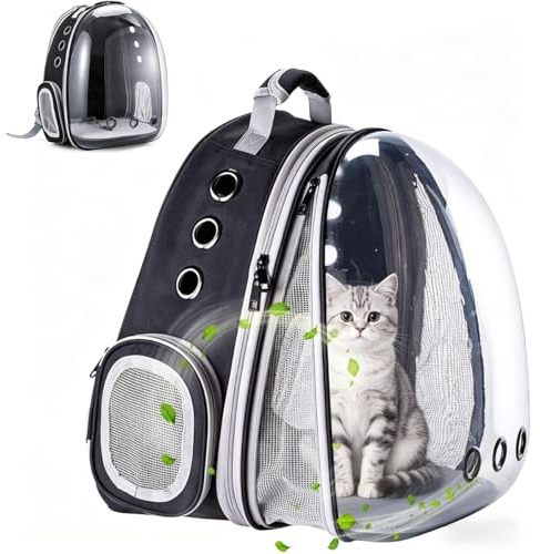 ZHUIYIWIN Mochila para Gatos,Mochila Gato,Mochila Cápsula para Mascotas,Mochilas para Gatos y Perro Transportin Gato Expandible y Plegable (Black, Medium, hacia adelante)