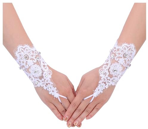 Faletony Damen Brauthandschuhe Spitzenhandschuhe Fingerlos Spitze Handschuhe Elegant Vintage Abendhandschuhe Spitze Handschuhe Mädchen Braut Hochzeit Abend Party Kostüm Zubehör