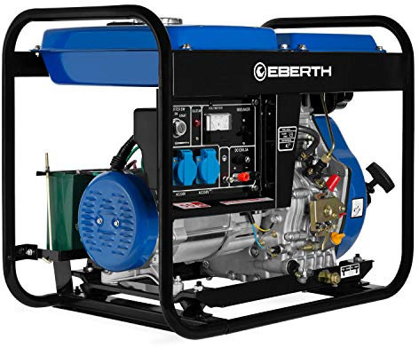 EBERTH 5000 Watt Groupe Electrogene Diesel Generateur Electrique Portable avec Moteur Diesel 10 CV, 4 Temps, Démarreur électrique, 2x 230V, 1x 12V, Régulateur AVR, Sécurité Niveau d'huile