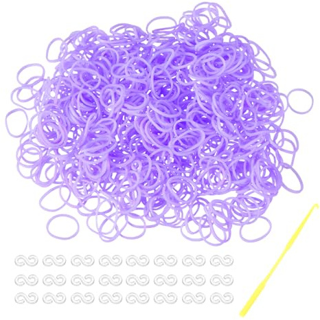 sourcing map Kit di 600 elastici in gomma con 25 clip a S, 1 gancio, elastici di ricambio per braccialetti per tessere, fai da te, artigianato, regalo, viola chiaro
