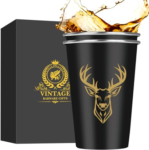 MR.BARWARE Deer Head Stainless Steel Beer Cups, Deer Hunting Gifts for Hunter, Stackable Camping Mugs for Outdoor Indoor Activity, Father's Day Christmas Birthday Gifts for Men Women, 500ML(2 Pack)