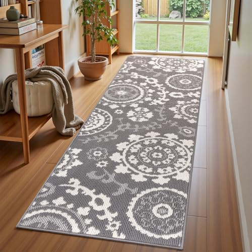 Homodeco Alfombra de Pasillo 60 x 180 cm, Antideslizante Alfombra de Corredor Pelo Corto Moderna Forro Polar de Bucle, Alfombra Entrada Interior Larga para Pasillo Cocina, Gris
