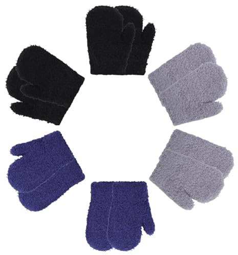 Fjquamitix 6 Pairs Toddler Mittens Kids Winter Warm Gloves Baby Soft Stretch Mittens for Boys Girls Children (2 Black+2 Light Gray+ 2 Navy)