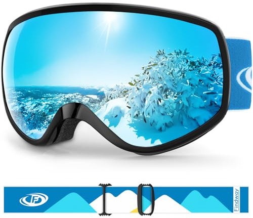 Findway Gafas Esqui Niños 3~12 Años Mascara Esqui Niño Gafas de Esqui Niña Niño,Ajustable Anti-Niebla Protección UV Compatible con Casco para Esquiar Snowboard Deportes de Invierno