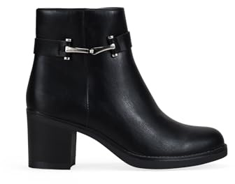 BOSANOVA Botines de tacón para Mujer con Pieza metálica Decorativa y Suela Lisa con tacón Ancho de 7 cm. Cierre con Cremallera. Calzado para Mujer Negro 36